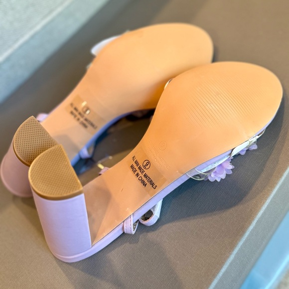 Lulus Lavender Floral Block Heel Sandals Size P NWT Flower Heels Wedding Guest - Picture 2 of 8